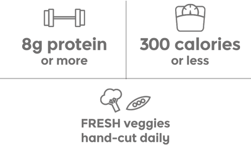 8g protein or more - 300 calories or less - Fresh veggies hand-cut daily